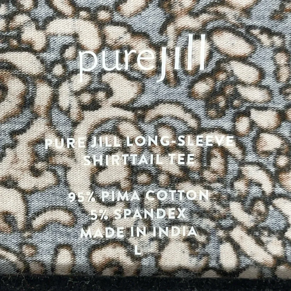 J Jill Pure Jill Stretch Pima Cotton Shirttail Tee L Long Sleeve Paisley Comfy - Picture 3 of 8